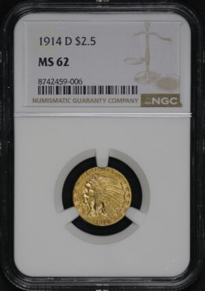 Obverse of this 1914-D Indian $2.5 NGC MS-62