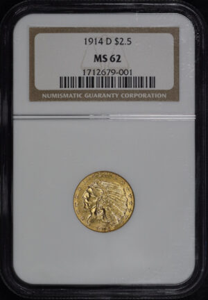 Obverse of this 1914-D Indian $2.5 NGC MS-62
