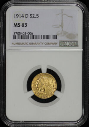Obverse of this 1914-D Indian Head $2.50 NGC MS-63