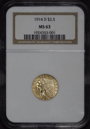 Obverse of this 1914-D Indian $2.5 NGC MS-63