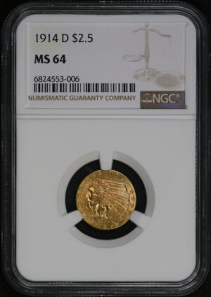 Obverse of this 1914-D Indian $2.5 NGC MS-64