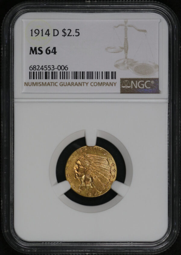 Obverse of this 1914-D Indian $2.5 NGC MS-64