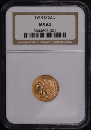 Obverse of this 1914-D Indian $2.5 NGC MS-64