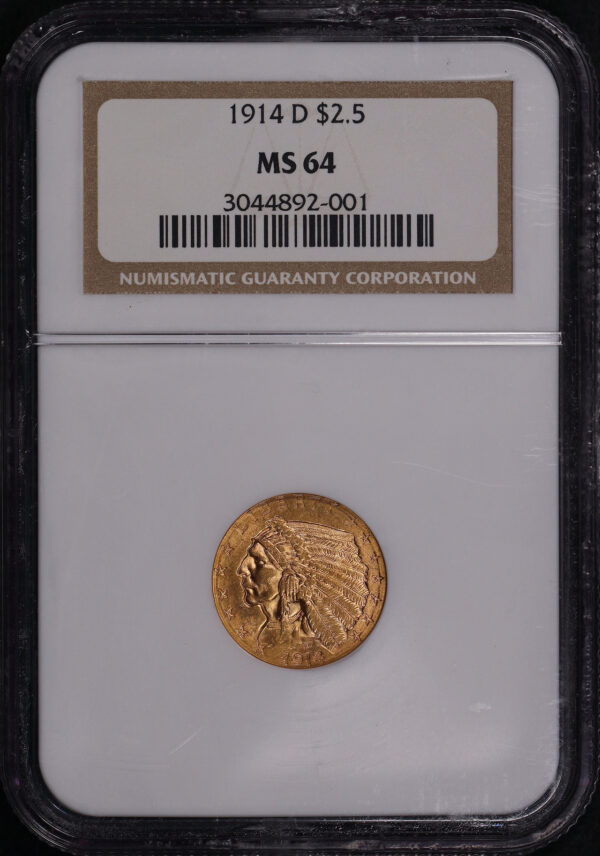 Obverse of this 1914-D Indian $2.5 NGC MS-64