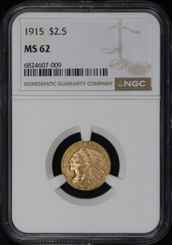 Obverse of this 1915 Indian $2.5 NGC MS-62