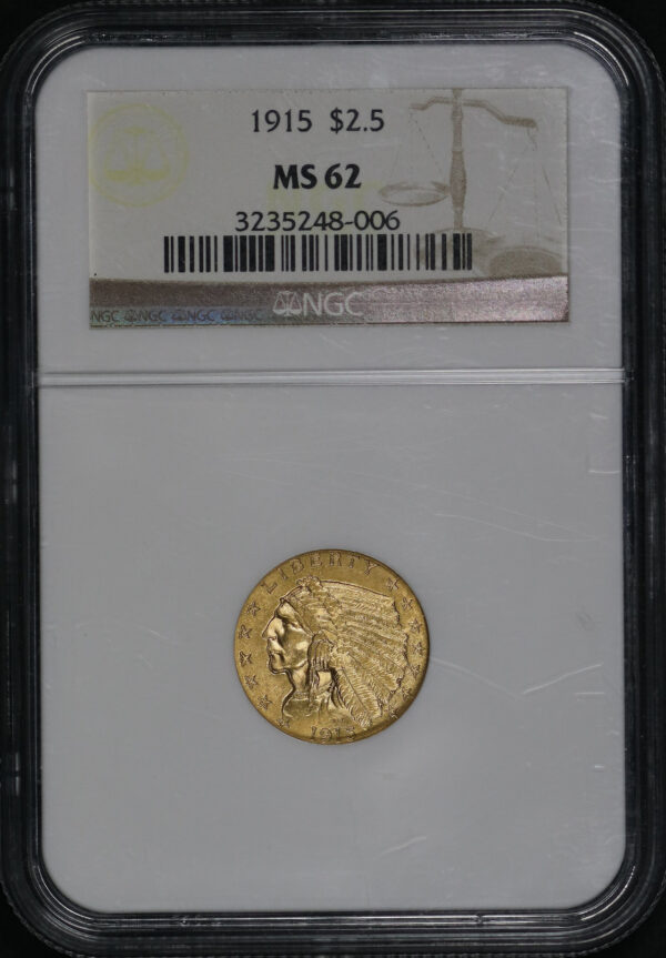 Obverse of this 1915 Indian $2.5 NGC MS-62