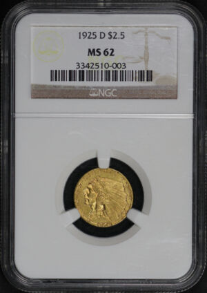Obverse of this 1925-D Indian $2.5 NGC MS-62