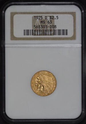 Obverse of this 1925-D Indian $2.5 NGC MS-63