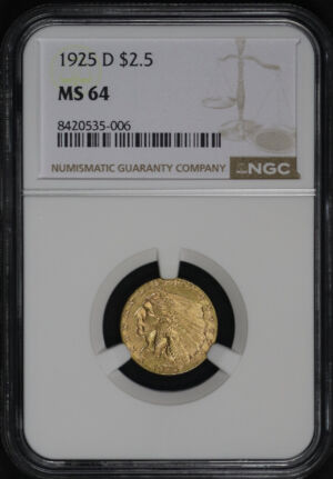 Obverse of this 1925-D Indian $2.5 NGC MS-64