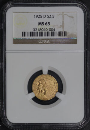 Obverse of this 1925-D Indian $2.5 NGC MS-65