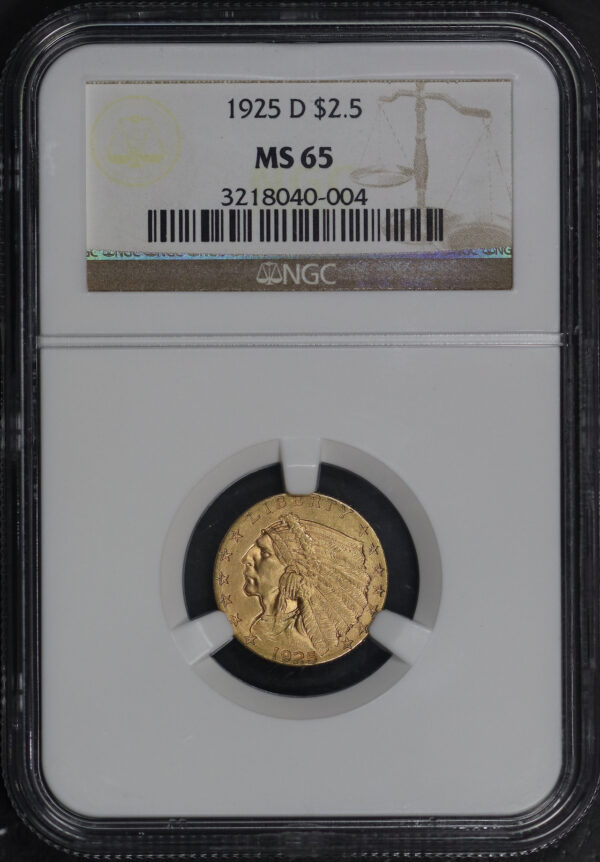 Obverse of this 1925-D Indian $2.5 NGC MS-65