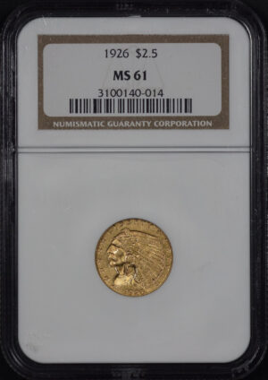 Obverse of this 1926 Indian $2.5 NGC MS-61