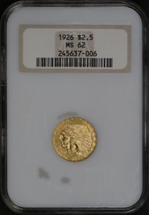 Obverse of this 1926 Indian $2.5 NGC MS-62 Old Fatty Holder