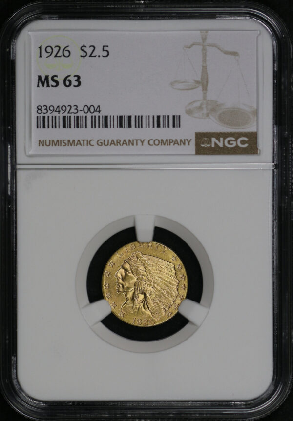 Obverse of this 1926 Indian $2.5 NGC MS-63