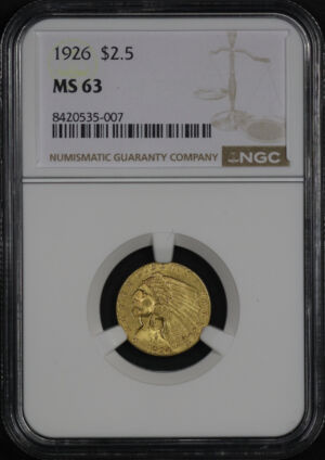 Obverse of this 1926 Indian $2.5 NGC MS-63