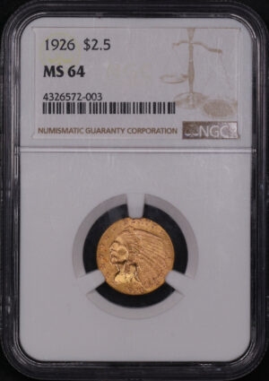 Obverse of this 1926 Indian $2.5 NGC MS-64