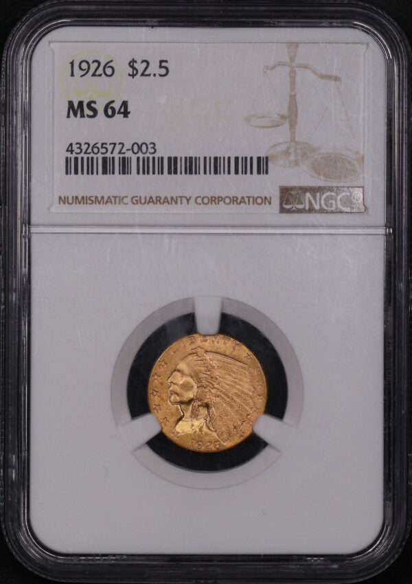 Obverse of this 1926 Indian $2.5 NGC MS-64