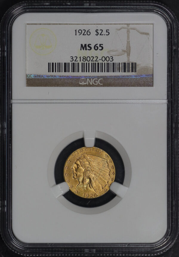 Obverse of this 1926 Indian $2.5 NGC MS-65