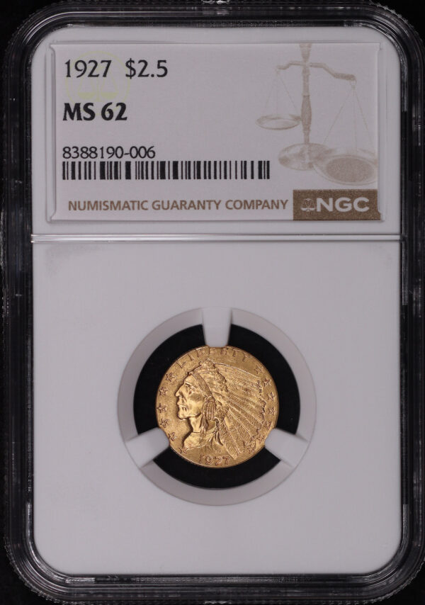 Obverse of this 1927 Indian $2.5 NGC MS-62