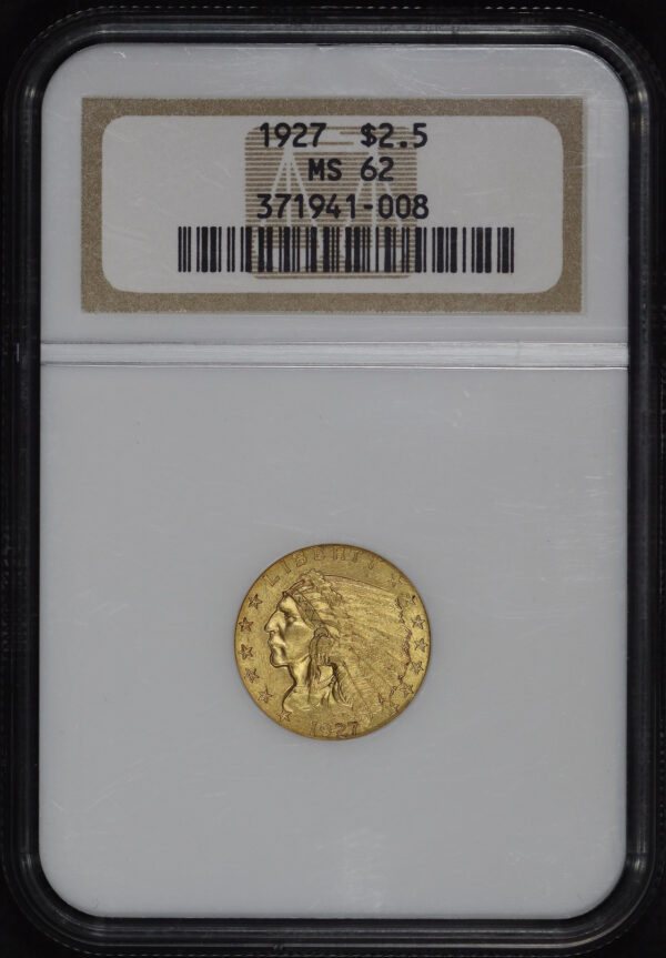 Obverse of this 1927 Indian $2.5 NGC MS-62