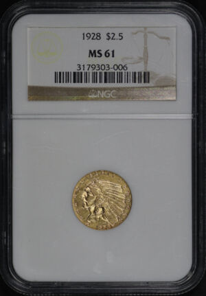 Obverse of this 1928 Indian $2.5 NGC MS-61