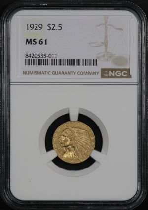 Obverse of this 1929 Indian $2.5 NGC MS-61