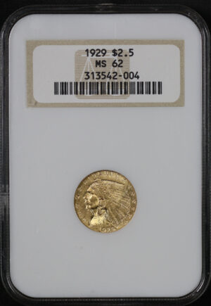 Obverse of this 1929 Indian $2.5 NGC MS-62 Old Fatty Holder