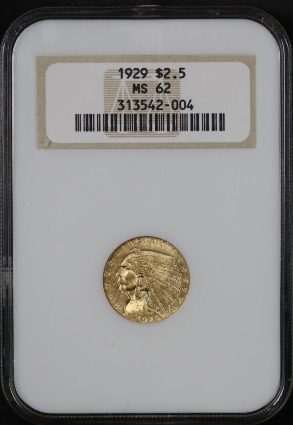 Obverse of this 1929 Indian $2.5 NGC MS-62 Old Fatty Holder
