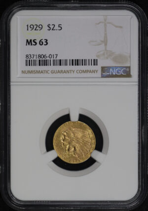 Obverse of this 1929 Indian $2.5 NGC MS-63