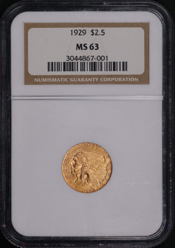 Obverse of this 1929 Indian $2.5 NGC MS-63