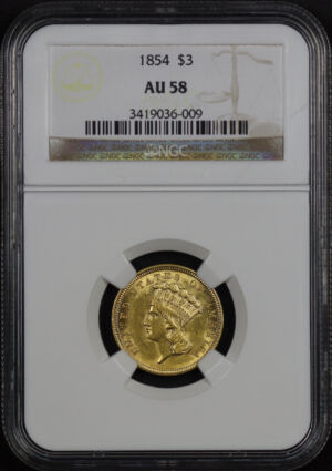 Obverse of this 1854 Three Dollar NGC AU-58
