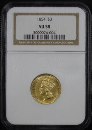 Obverse of this 1854 Three Dollar NGC AU-58