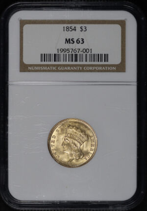 Obverse of this 1854 Three Dollar NGC MS-63