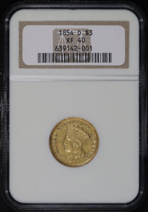 Obverse of this 1854-D Three Dollar NGC XF-40