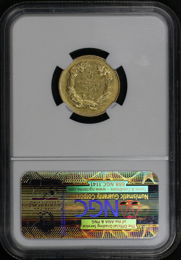 Reverse of this 1854-O Three Dollar NGC AU-50