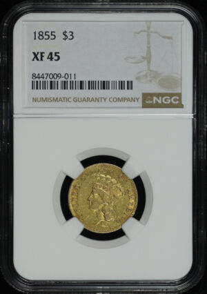 Obverse of this 1855 Three Dollar NGC XF-45