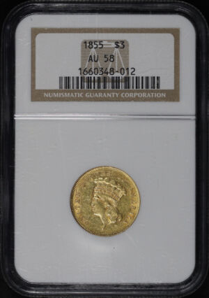 Obverse of this 1855 Three Dollar NGC AU-58