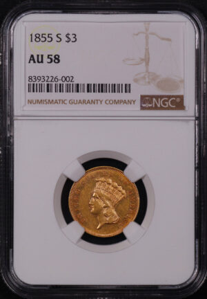 Obverse of this 1855-S Three Dollar NGC AU-58