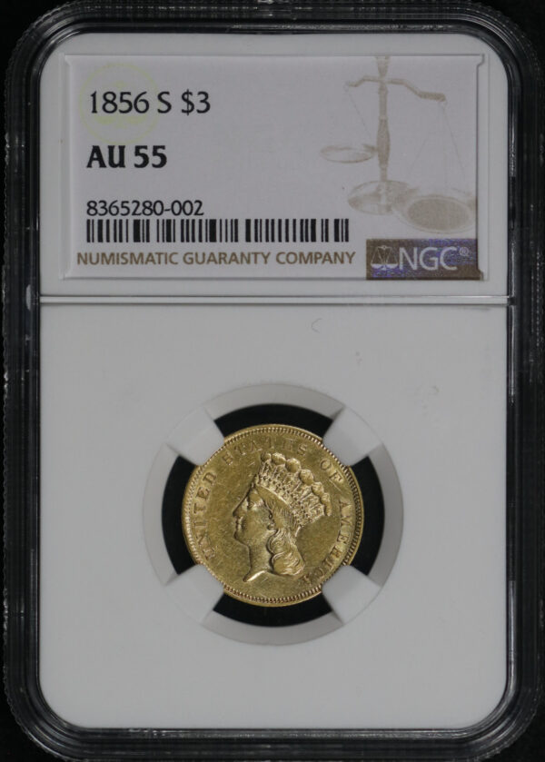 Obverse of this 1856-S Three Dollar NGC AU-55