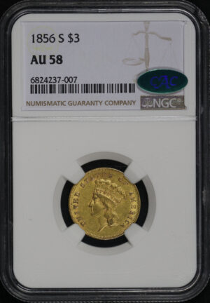 Obverse of this 1856-S Three Dollar NGC AU-58 CAC