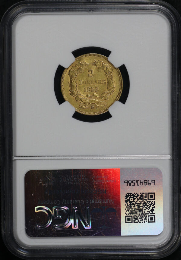 Reverse of this 1856-S Three Dollar NGC AU-58 CAC
