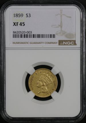 Obverse of this 1859 Three Dollar NGC XF-45
