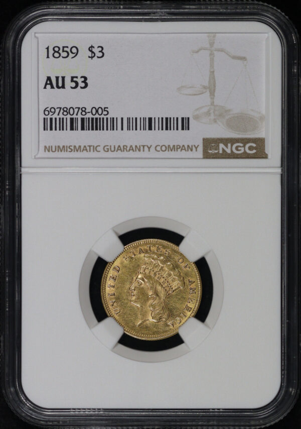 Obverse of this 1859 Three Dollar NGC AU-53