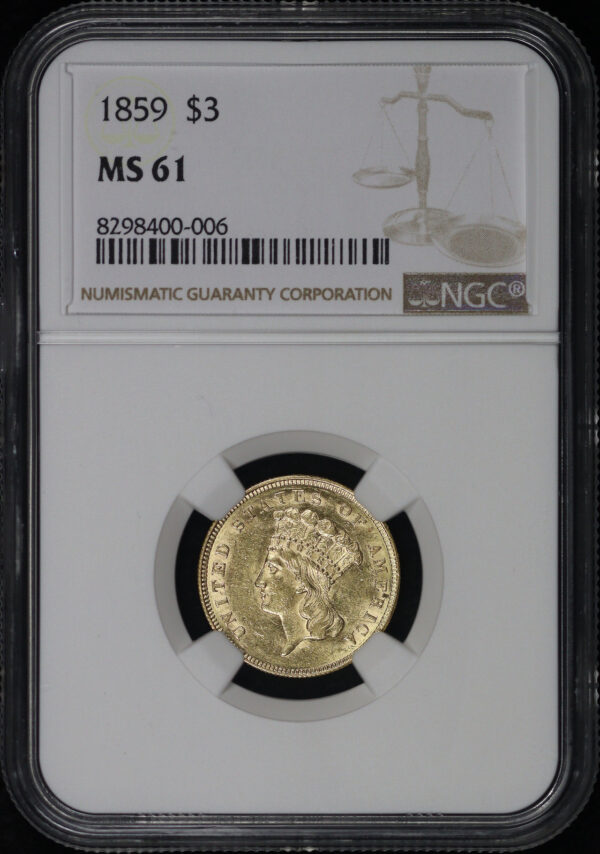 Obverse of this 1859 Three Dollar NGC MS-61