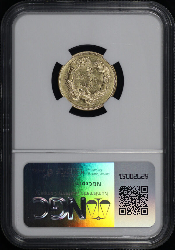 Reverse of this 1859 Three Dollar NGC MS-61