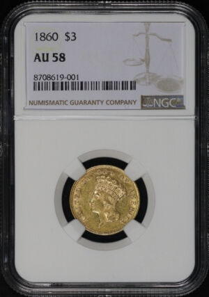 Obverse of this 1860 Three Dollar NGC AU-58