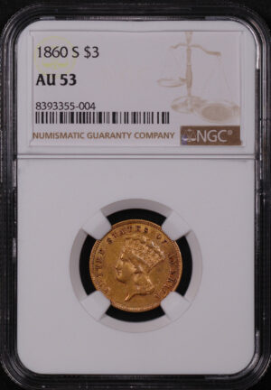 Obverse of this 1860-S Three Dollar NGC AU-53