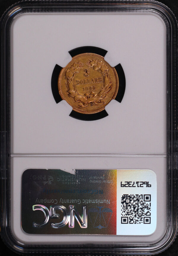 Reverse of this 1860-S Three Dollar NGC AU-53
