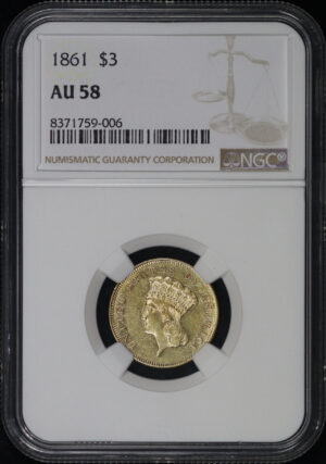 Obverse of this 1861 Three Dollar NGC AU-58