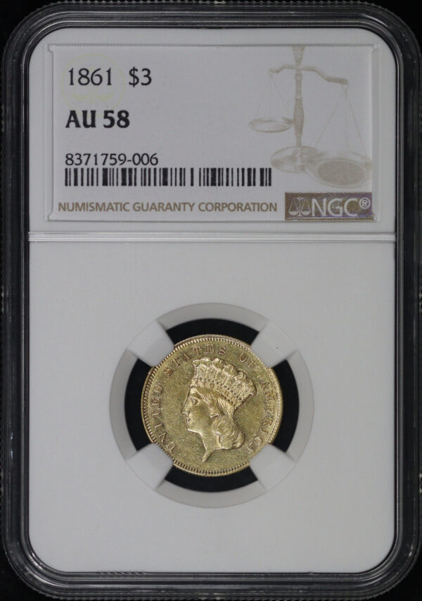 Obverse of this 1861 Three Dollar NGC AU-58